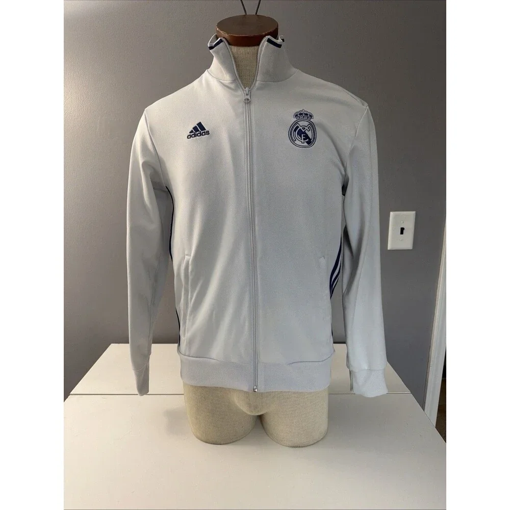 Adidas Real Madrid Track Jacket Men Sz S White Full Zip 2016-17 Soccer Warm Up